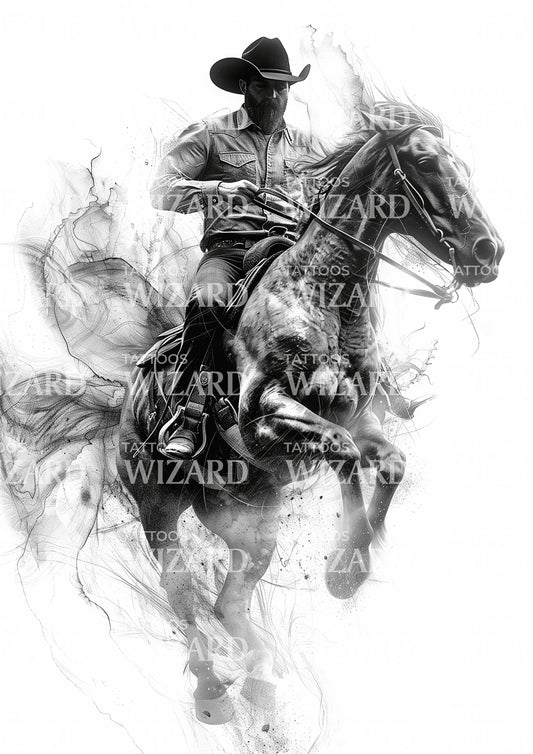 Modern Cowboy Riding Horse Tattoo Design