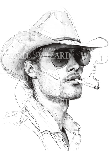 Modern Cowboy with Sunglasses Tattoo Design