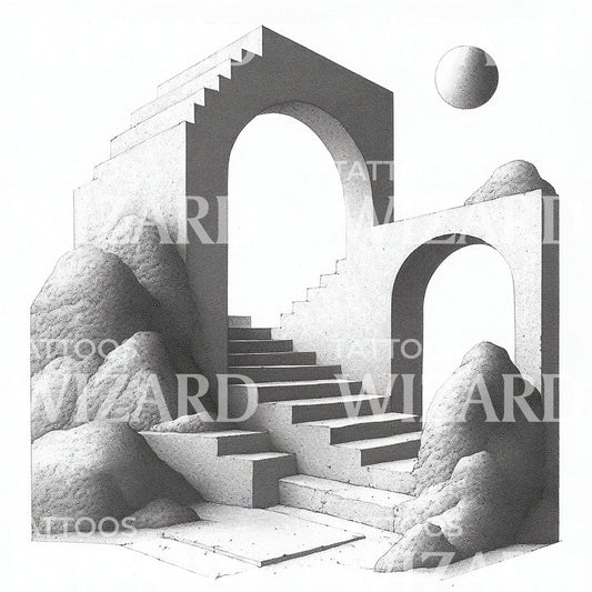 Modern Geometric Archway with Steps Tattoo Design