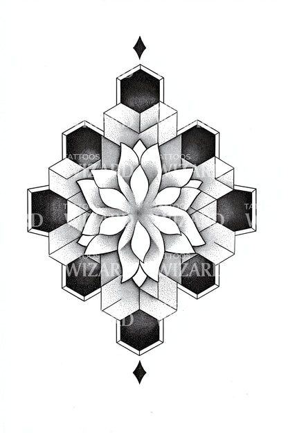 Diseño de tatuaje de bloques modulares de loto