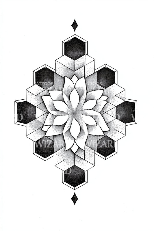 Modular Lotus Blocks Tattoo Design