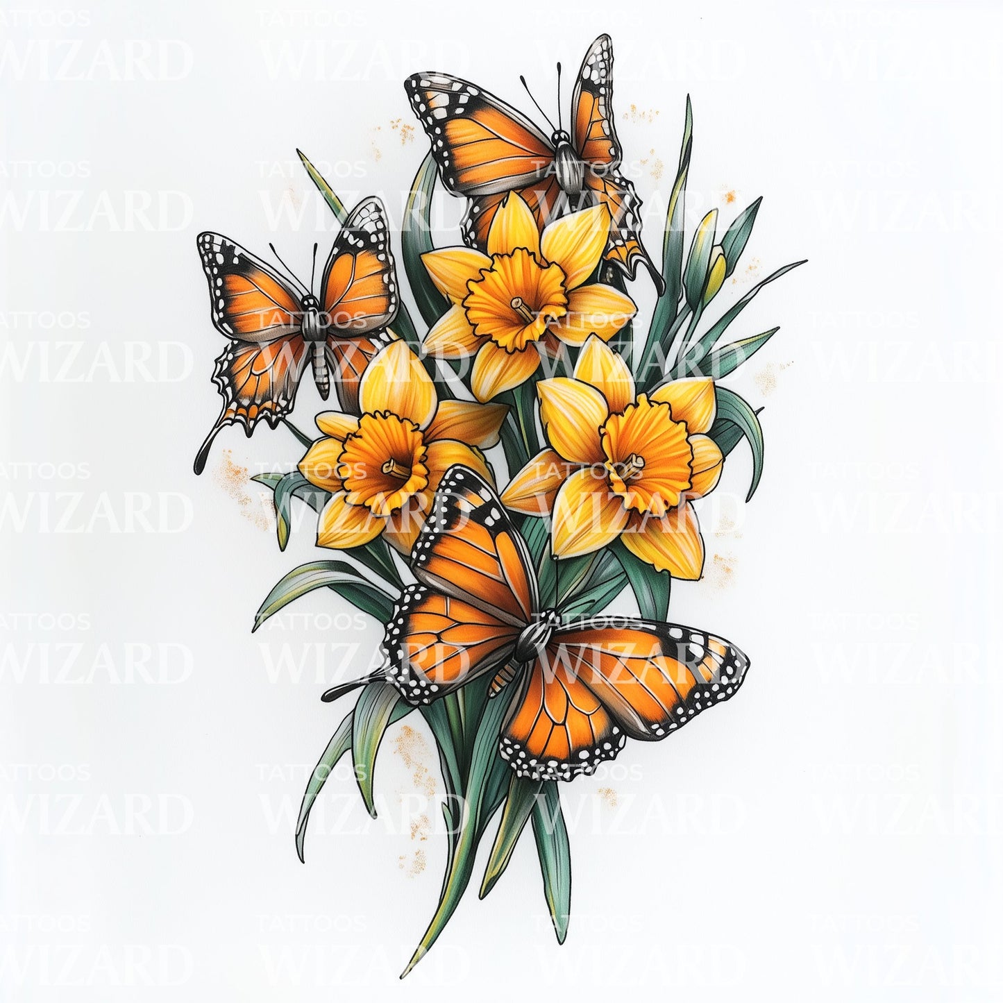 Monarch Butterflies with Flowers Tattoo Idea