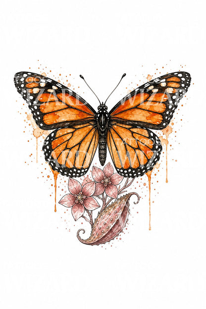Monarch Butterfly and Milkweed Tattoo Idea