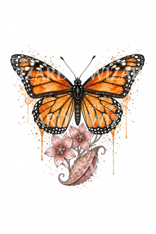 Idea de tatuaje de mariposa monarca y algodoncillo