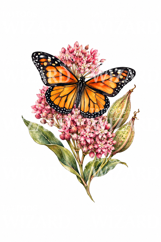 Tatouage aquarelle monarque sur asclépiade