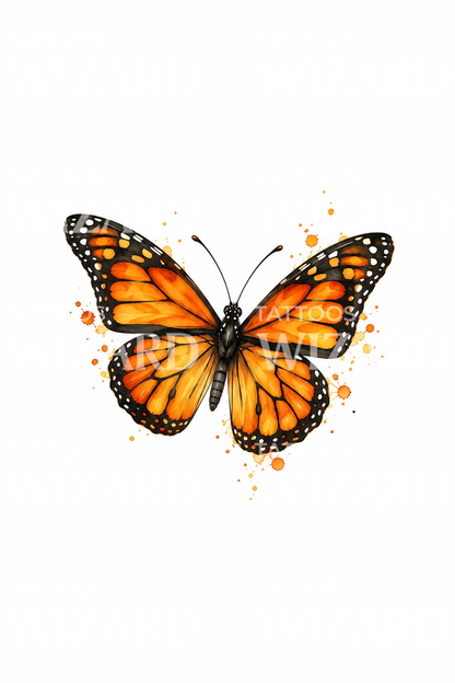 Tatouage de papillon monarque à l’aquarelle orange