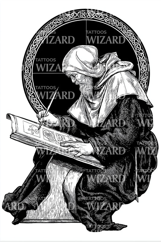 Desenho de Tatuagem de Estudioso Monástico Lendo