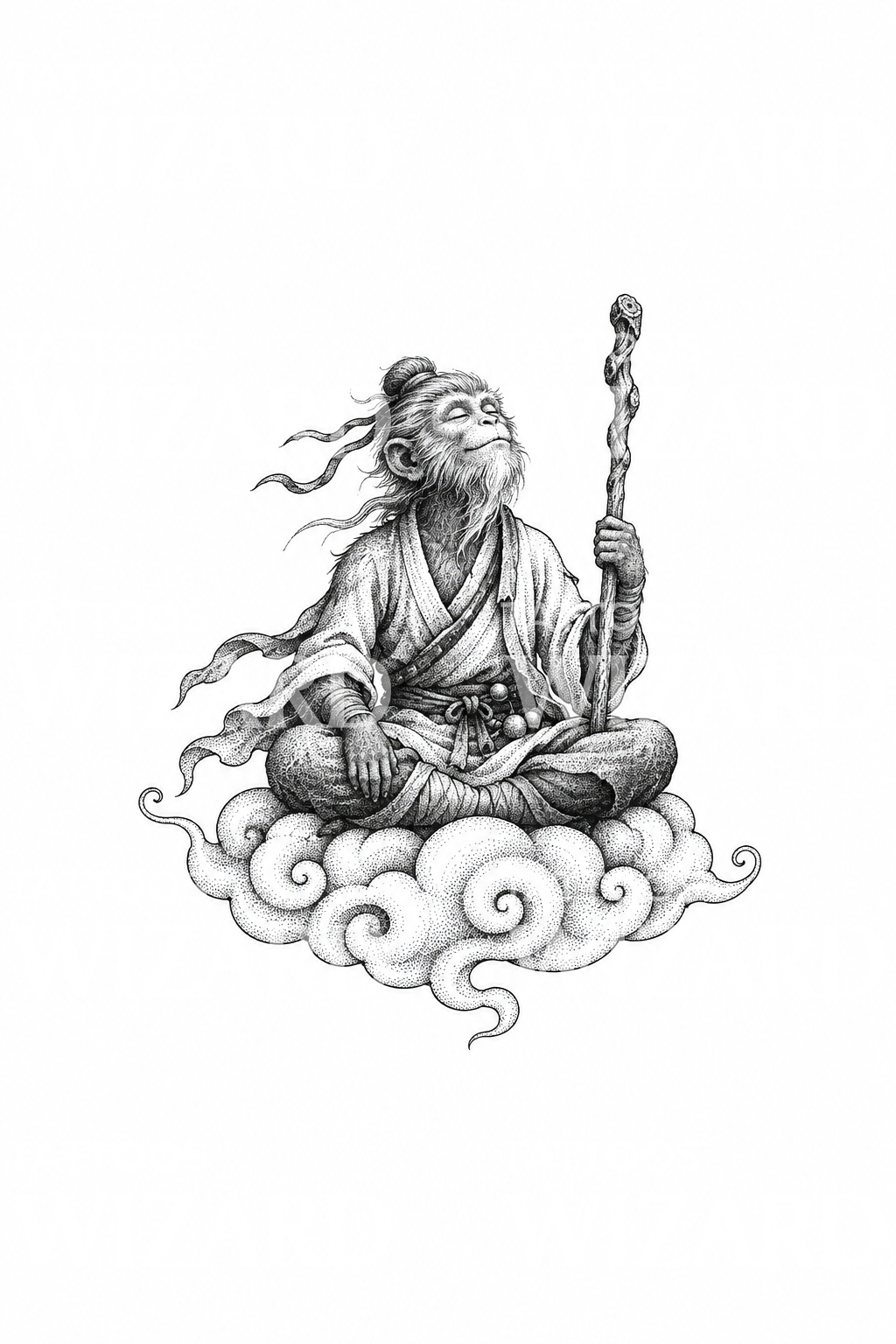 Monkey Sage on Cloud Dotwork Tattoo