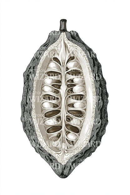 Monochrome Cacao Pod Tattoo Design