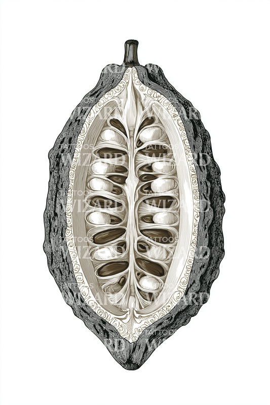 Monochrome Cacao Pod Tattoo Design