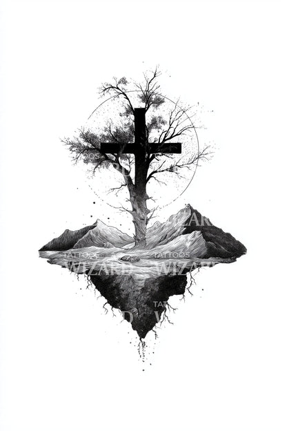 Monochrome Cross Isle Tattoo Illustration