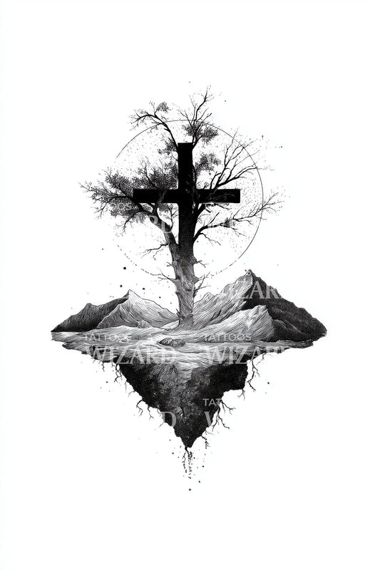 Monochrome Cross Isle Tattoo Illustration