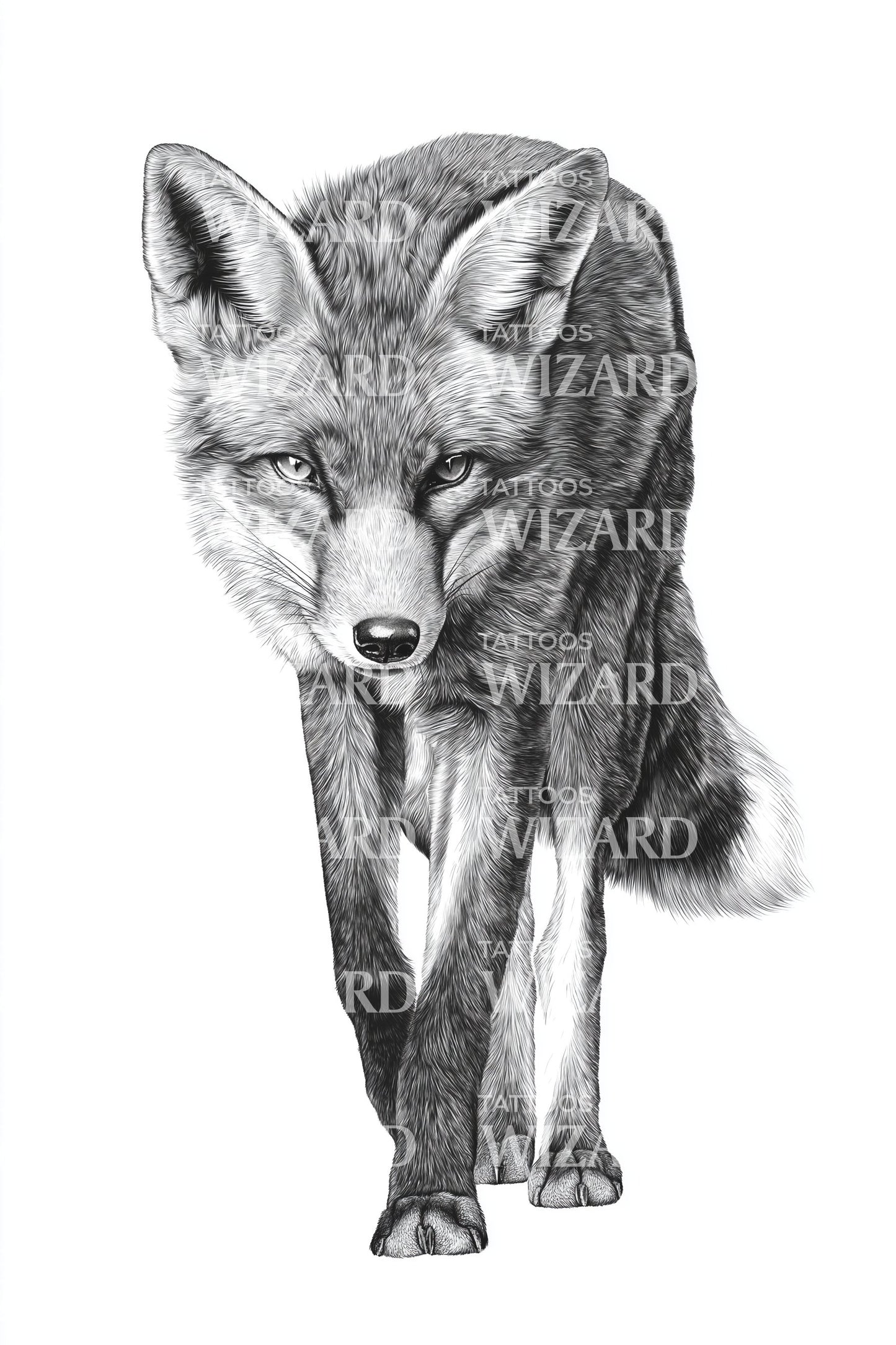 Monochrome Fox Gaze Tattoo Illustration