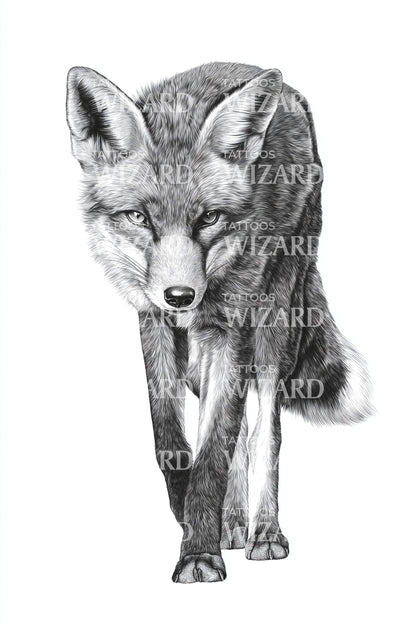 Monochrome Fox Gaze Tattoo Illustration