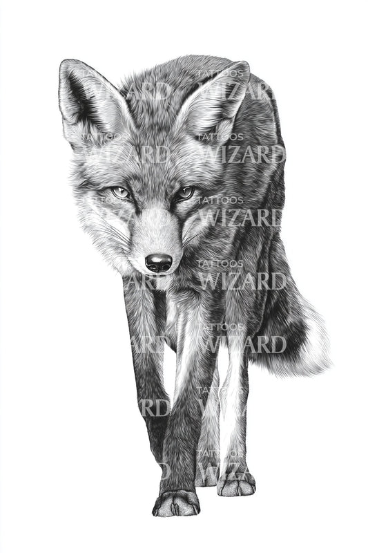 Monochrome Fox Gaze Tattoo Illustration