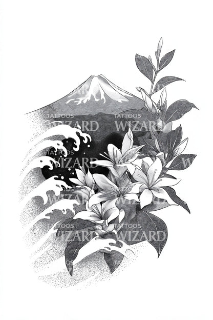 单色富士山峰纹身设计灵感