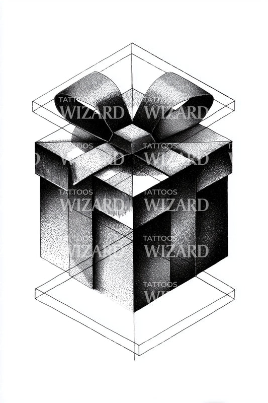 Monochrome Gift Cube Tattoo Idea