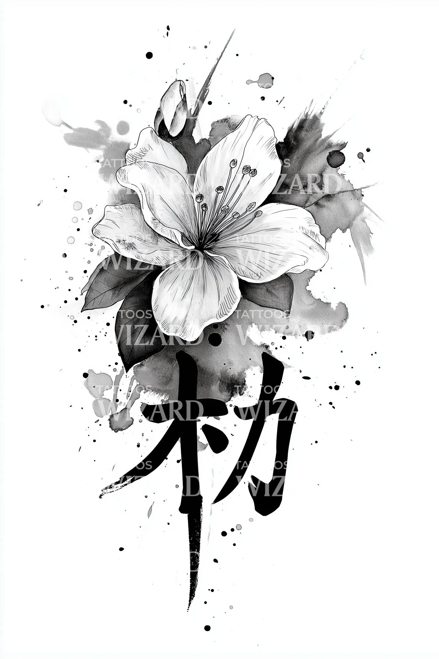 Monochromatický Kanji jasmínový tetovací motiv