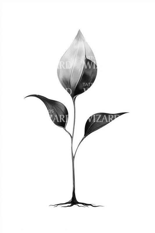 Monochrome Leaf Stem Tattoo Idea