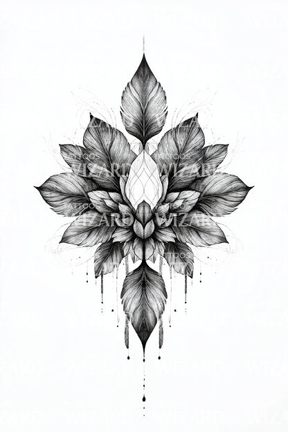 Monochrome Lotus Bloom Tattoo Design