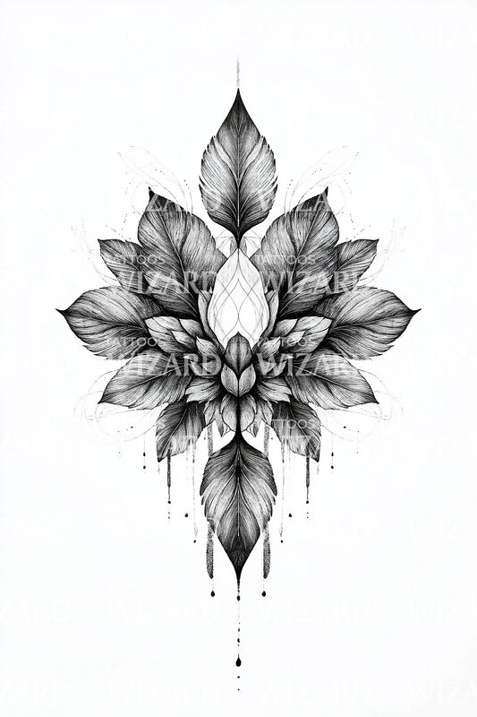Monochrome Lotus Bloom Tattoo Design
