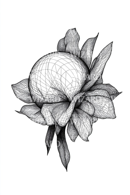 单色莲花花蕾纹身设计
