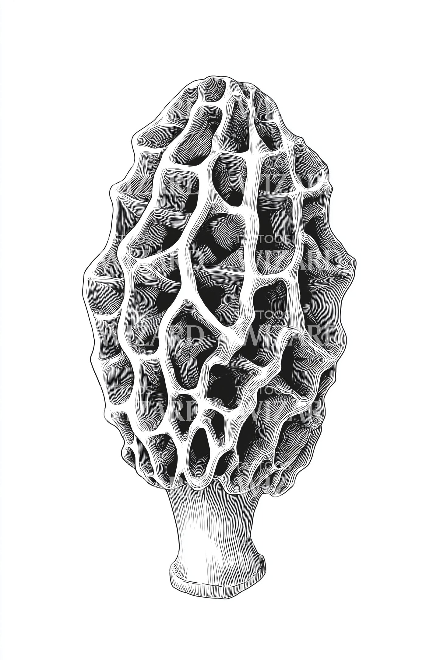Monochrome Morel Texture Tattoo Design