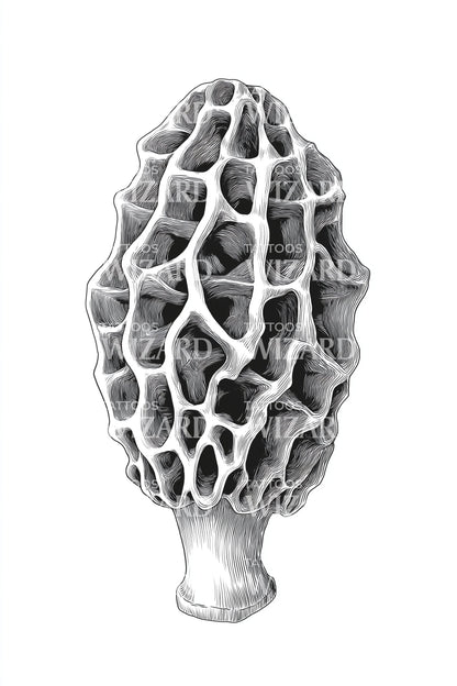 Monochrome Morel Texture Tattoo Design