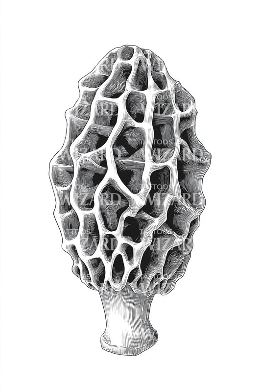 Monochrome Morel Texture Tattoo Design