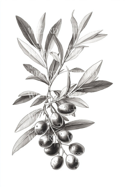 Monochrome Olive Sprig Tattoo Design