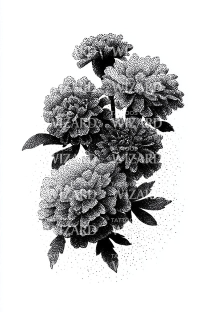 Design de tatouage en grappe de pivoine monochrome