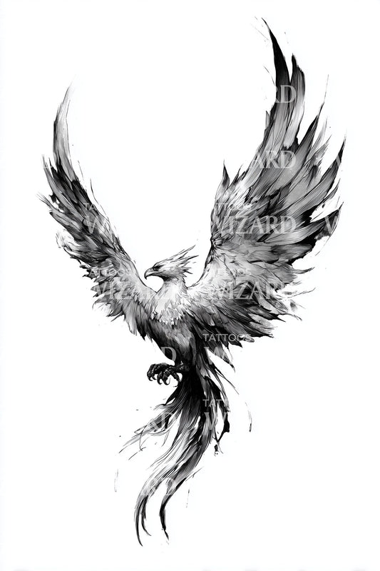 单色凤凰升腾纹身设计