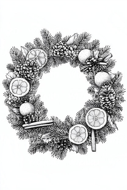 Monochrome Pinecone Winter Wreath Tattoo Design