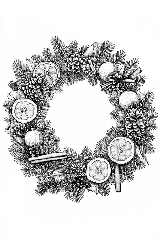 Monochrome Pinecone Winter Wreath Tattoo Design