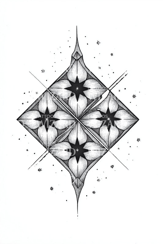 Monochromes Sternfliesen-Tattoo-Design