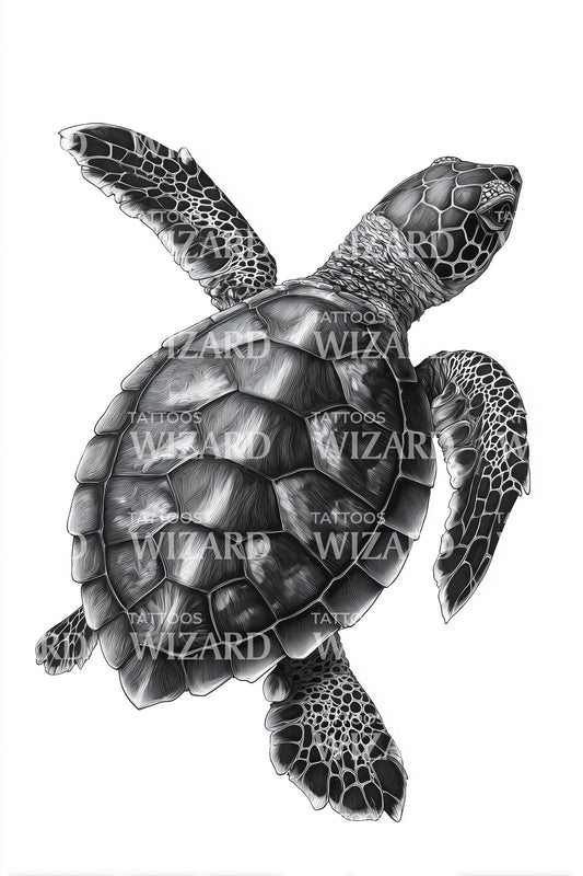Monochrome Turtle Glide Tattoo Design