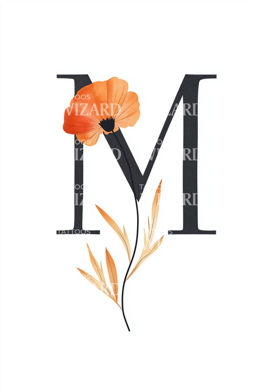 Monogram Poppy M Tattoo Design