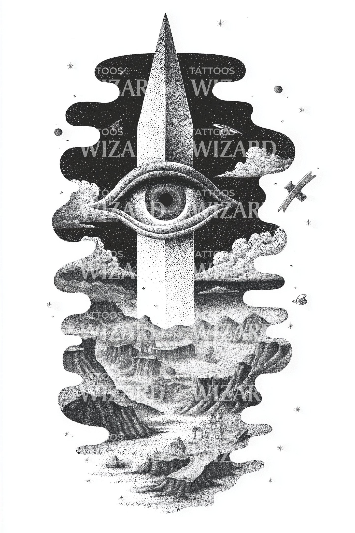 Monolith Öga Totem Tatuering Design