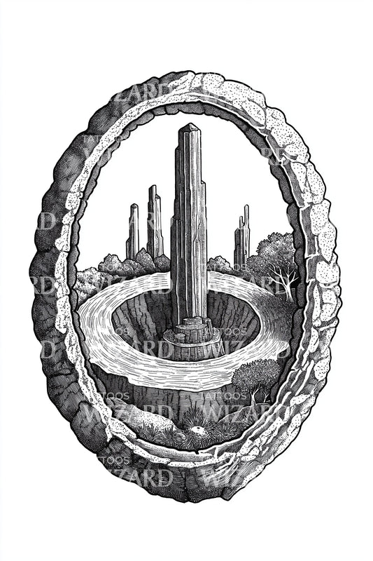 Monolith Oasis Portal Tattoo Design