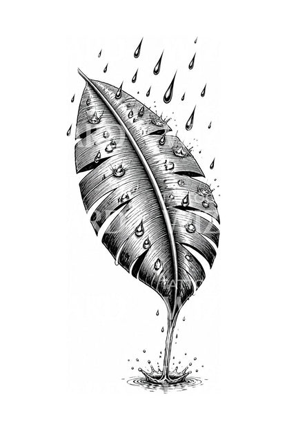 Design de tatouage de pluie de mousson sur feuille de bananier