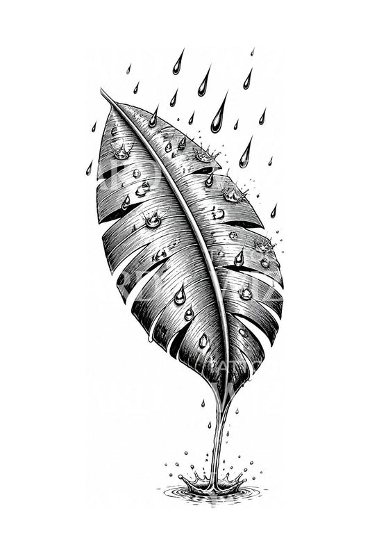 Design de tatouage de pluie de mousson sur feuille de bananier