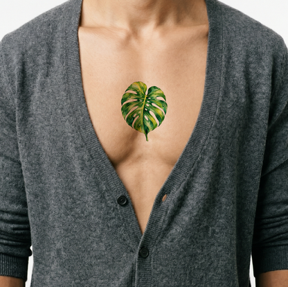 Tatouage aquarelle feuille de monstera avec gouttes d’eau