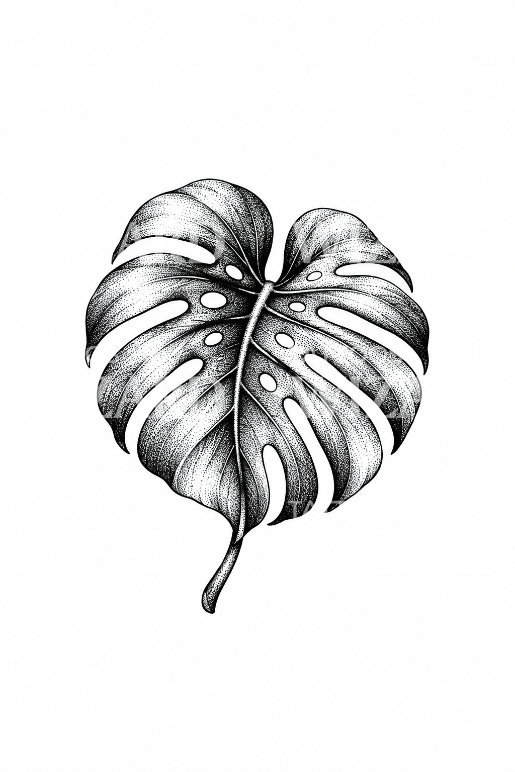 Tatouage de feuille de monstera en dotwork