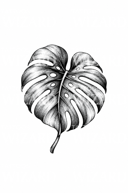 Tatouage de feuille de monstera en dotwork