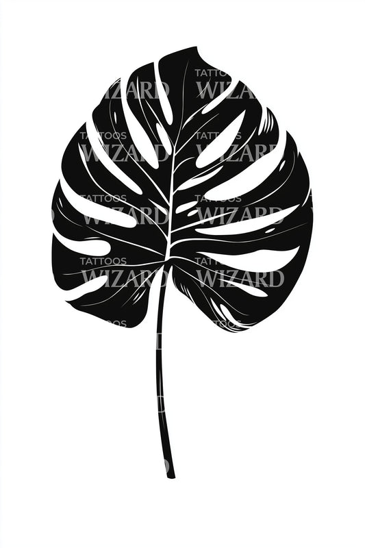 Monstera Leaf Silhouette Tattoo Design