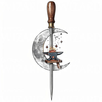 Moon Anvil Forge Tattoo Design