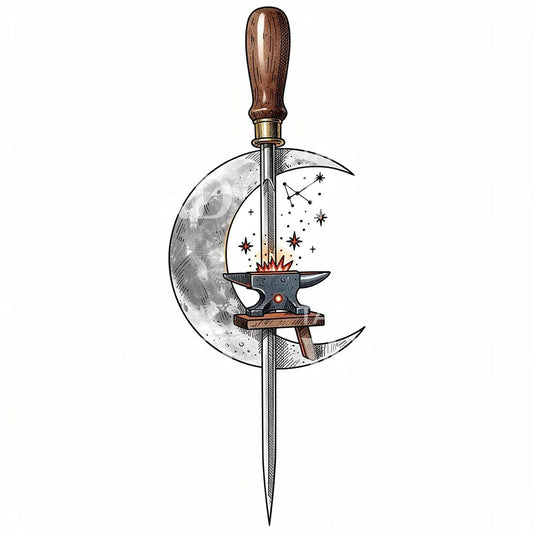 Moon Anvil Forge Tattoo Design