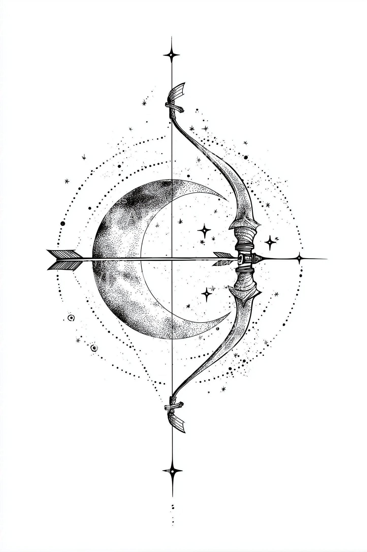 Design de tatouage géométrique boussole lunaire
