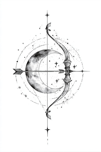 Design de tatouage géométrique boussole lunaire