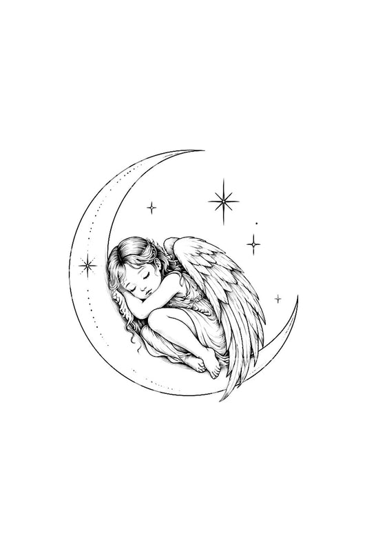 月に抱かれて眠る天使のタトゥーアイデア